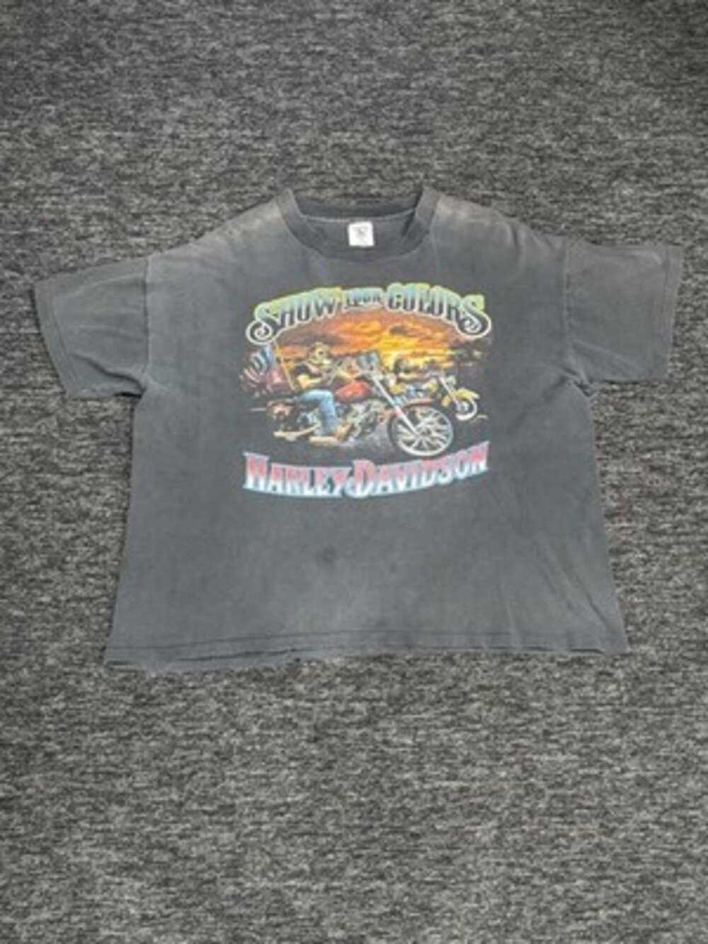 Vintage Harley-Davidson Shirt Mens Black Show Your Colors 80s Biker Boxy Fit XL